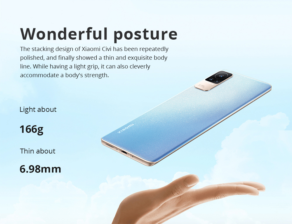 Xiaomi CIVI CN Version 6.55" OLED Screen 5G LTE Smartphone Snapdragon 778G 8GB 128GB Triple Rear Cameras 64.0MP + 8.0MP + 2.0MP 4500mAh Battery MIUI 12.5 Android 11 NFC 55W Wired Flash Charging - Blue