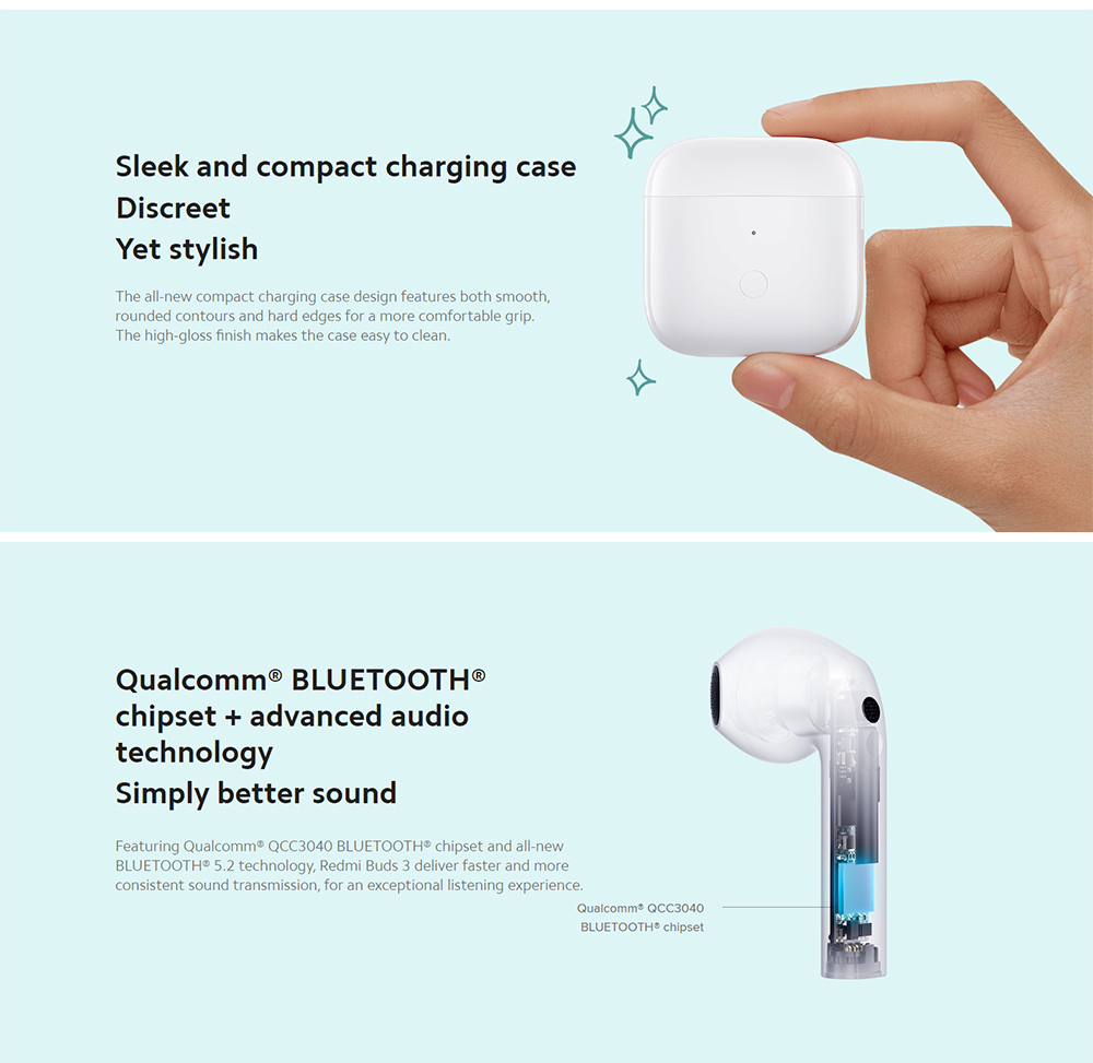Xiaomi Redmi Buds 3 TWS Wireless Earbuds Bluetooth 5.2 QCC3040 Active Noise Cancellation with Mic - Global Version