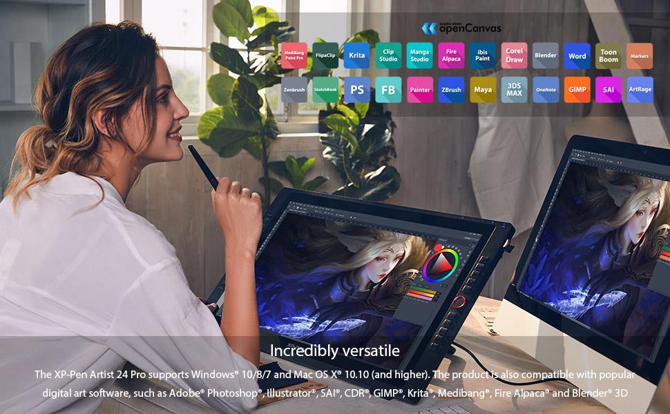 XP-PEN Artist 24 Pro Graphic Tablet with 23.8 Inch 2K QHD Display, for Drawing, Design, Editing, Compatible with Windows, Mac - Black