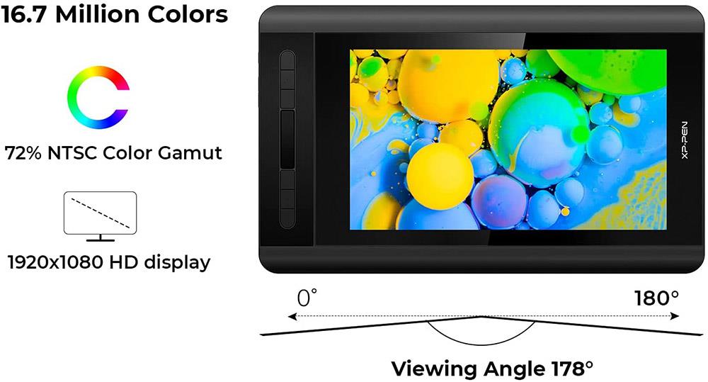 XP-Pen Artist 12 Graphic Tablet with 11.6 Inch 1920 x 1080 IPS Display, 8192 Level Stylus Pen, for Drawing, Design, Editing, Compatible with Windows, Mac - Black