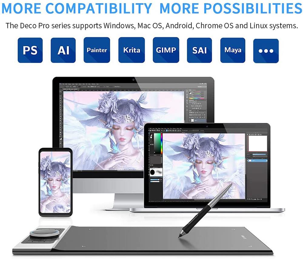 XP-PEN Deco Pro MW Graphic Tablet with 11 x 6 Inch Work Surface, 8192 Level Stylus Pen, for Drawing, Design, Editing, Compatible with Mac, Windows, Android - Black