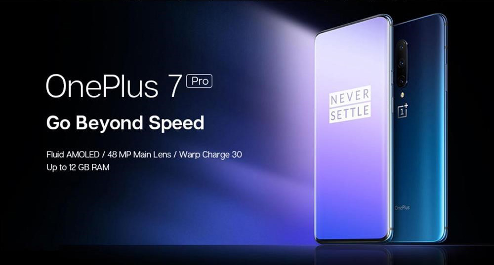 OnePlus 7 Pro Global Version 4G LTE Smartphone 6.67 Inch QHD+ Screen Qualcomm Snapdragon 855 12GB RAM 256GB ROM Triple Rear Cameras Android 9 - Blue