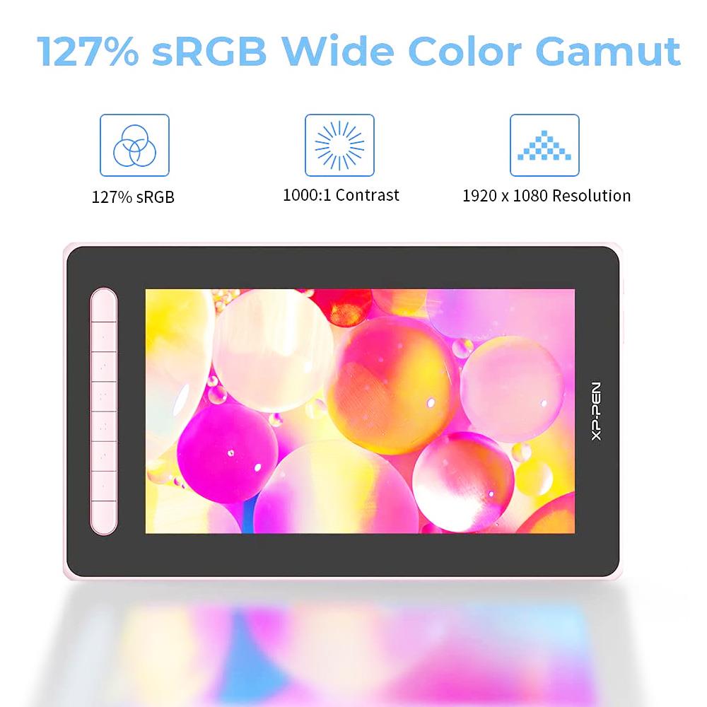 XP-PEN Artist 12 2nd Generation Graphic Tablet with 13.6 x 8.2 Inch 127% sRGB Display, 8192 Level Stylus Pen, for Drawing, Design, Editing, Compatible with Windows, Mac, Chrome OS, Linux, Android - Pink