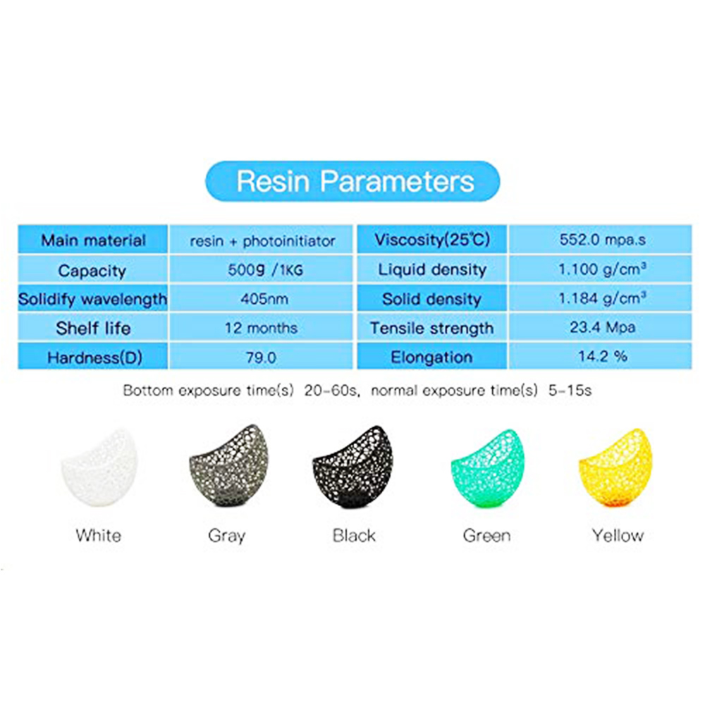 3D Printer Resin 405nm UV Plant-Based Rapid Resin High Precision and Quick Curing 1kg - Gray