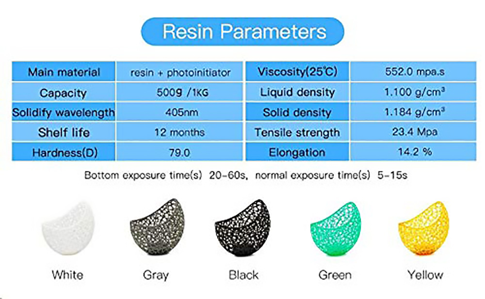 3D Printer Resin 405nm UV Plant-Based Rapid Resin High Precision and Quick Curing 1kg - White
