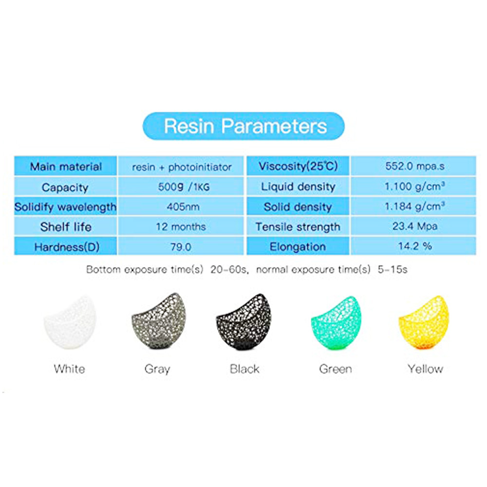3D Printer Resin 405nm UV Plant-Based Rapid Resin High Precision and Quick Curing 500g - Gray