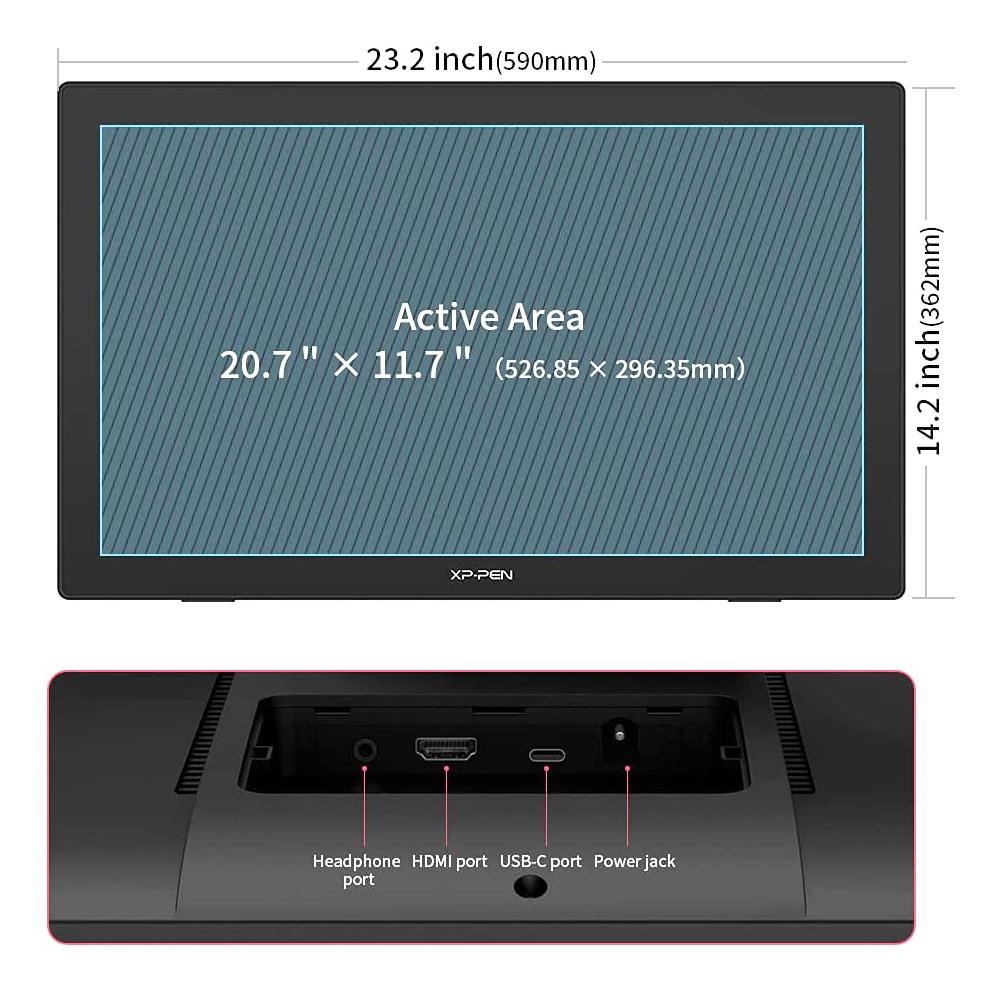 XP-PEN Artist 24 Graphic Tablet with 23.8 Inch 2K QHD Display, 8192 Level Stylus Pen, for Drawing, Design, Editing, Compatible with Windows, Mac, Chrome OS, Linux - Black