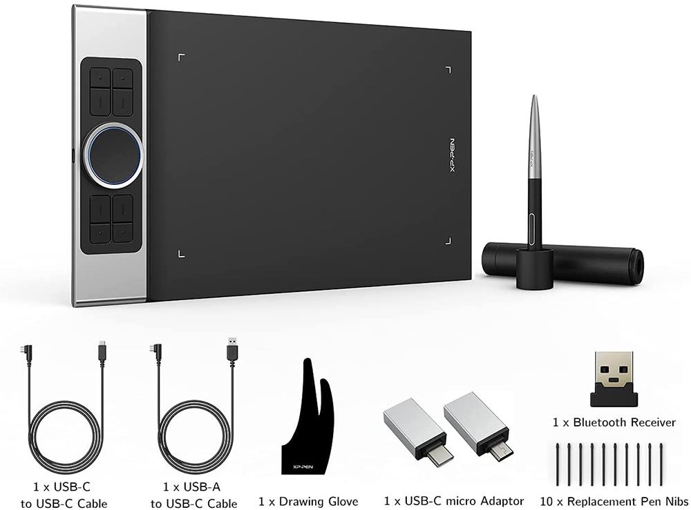 XP-PEN Deco Pro MW Graphic Tablet with 11 x 6 Inch Work Surface, 8192 Level Stylus Pen, for Drawing, Design, Editing, Compatible with Mac, Windows, Android - Black