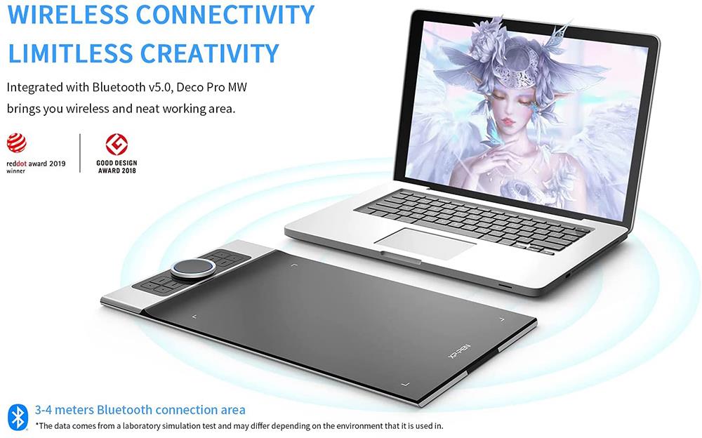 XP-PEN Deco Pro MW Graphic Tablet with 11 x 6 Inch Work Surface, 8192 Level Stylus Pen, for Drawing, Design, Editing, Compatible with Mac, Windows, Android - Black