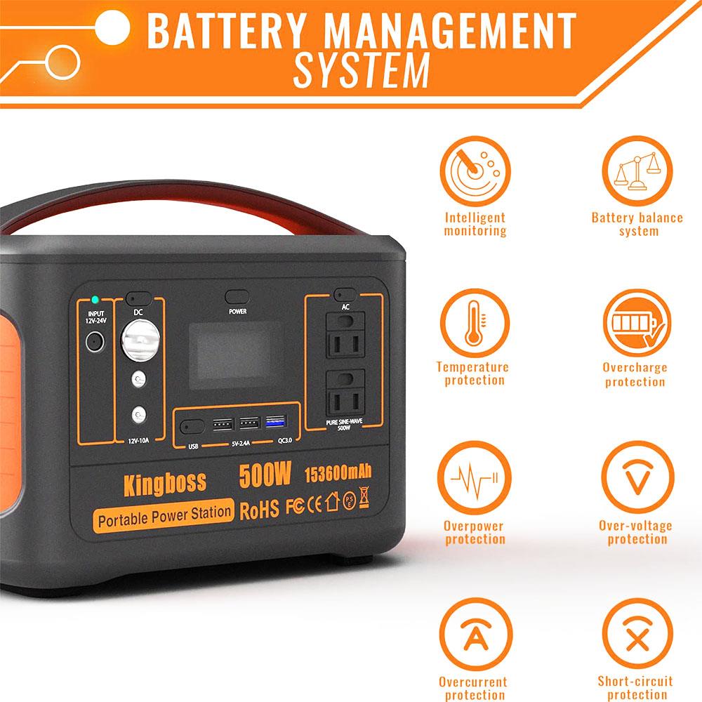 500W Portable Power Station Kingboss, 568WH 153600mAh Outdoor Solar Generator Backup Lithium Battery with 110V/500W AC O