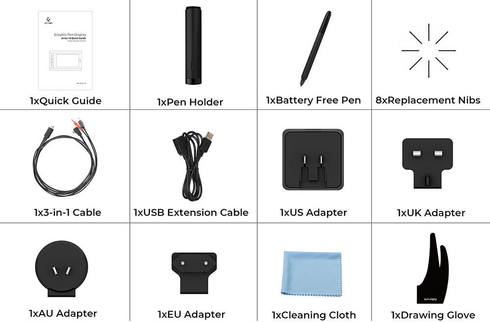 XP-Pen Artist 12 Graphic Tablet with 11.6 Inch 1920 x 1080 IPS Display, 8192 Level Stylus Pen, for Drawing, Design, Editing, Compatible with Windows, Mac - Black