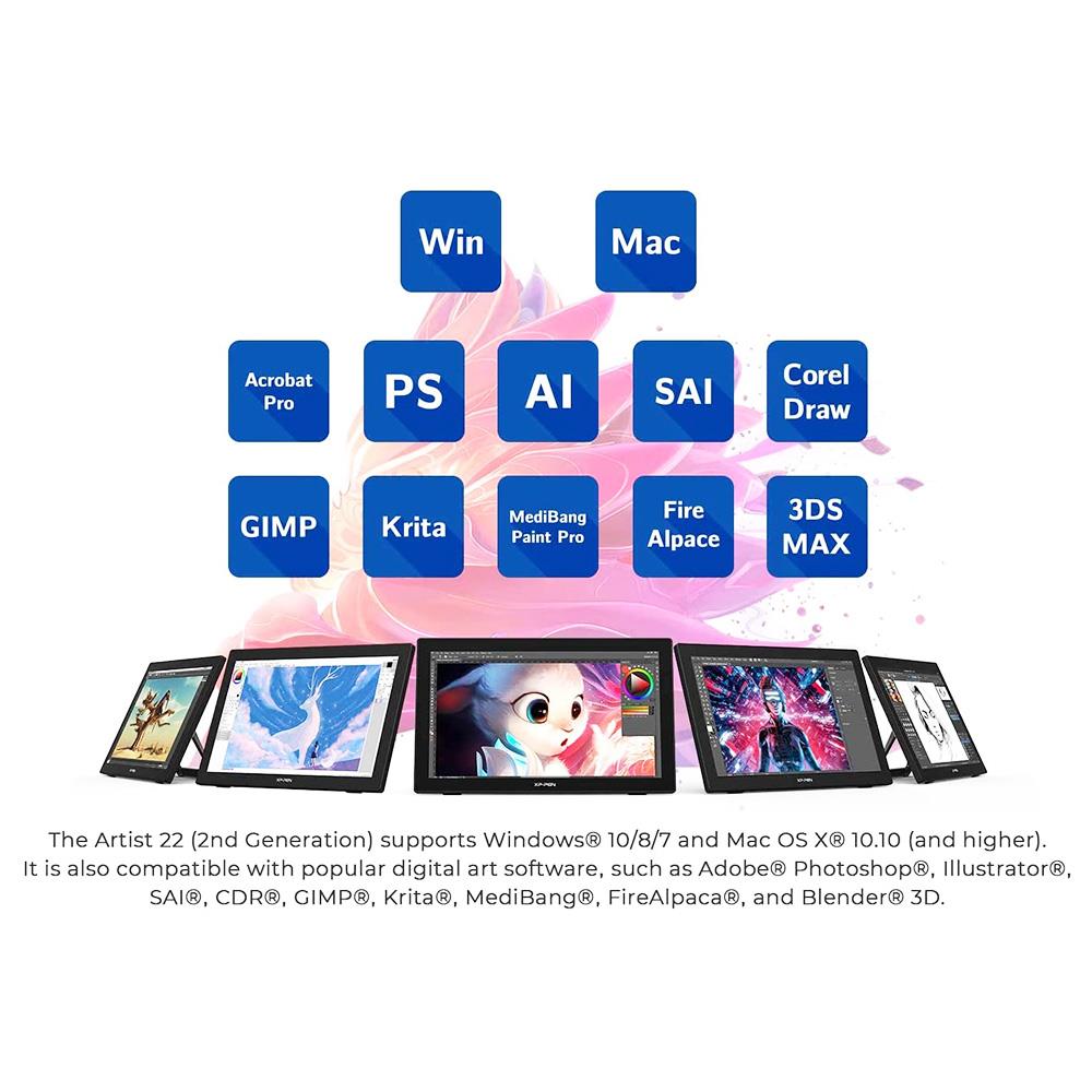 XP-PEN Artist 22 2nd Generation Graphic Tablet with 21.5 Inch 1080p Display, 8192 Level Stylus Pen, for Drawing, Design, Editing, Compatible with Windows, Mac - Black