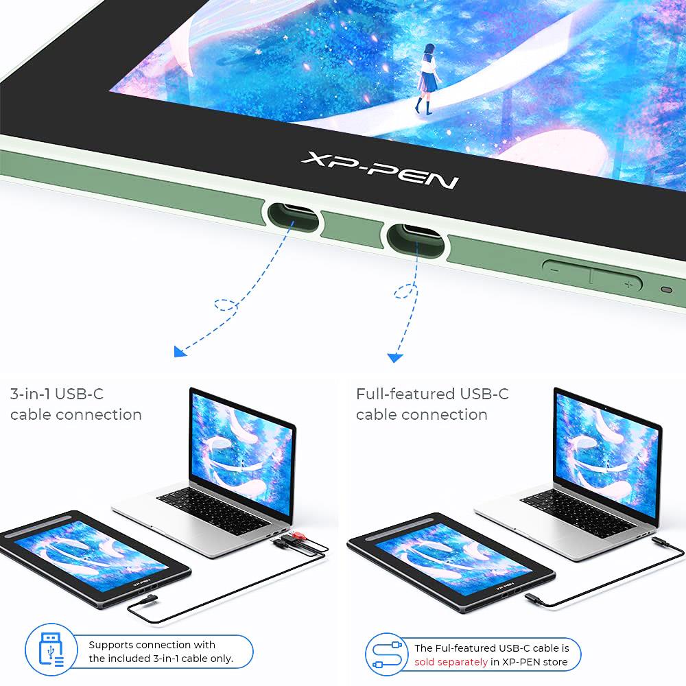 XP-PEN Artist 12 2nd Generation Graphic Tablet with 13.6 x 8.2 Inch 127% sRGB Display, 8192 Level Stylus Pen, for Drawing, Design, Editing, Compatible with Windows, Mac, Chrome OS, Linux, Android - Green