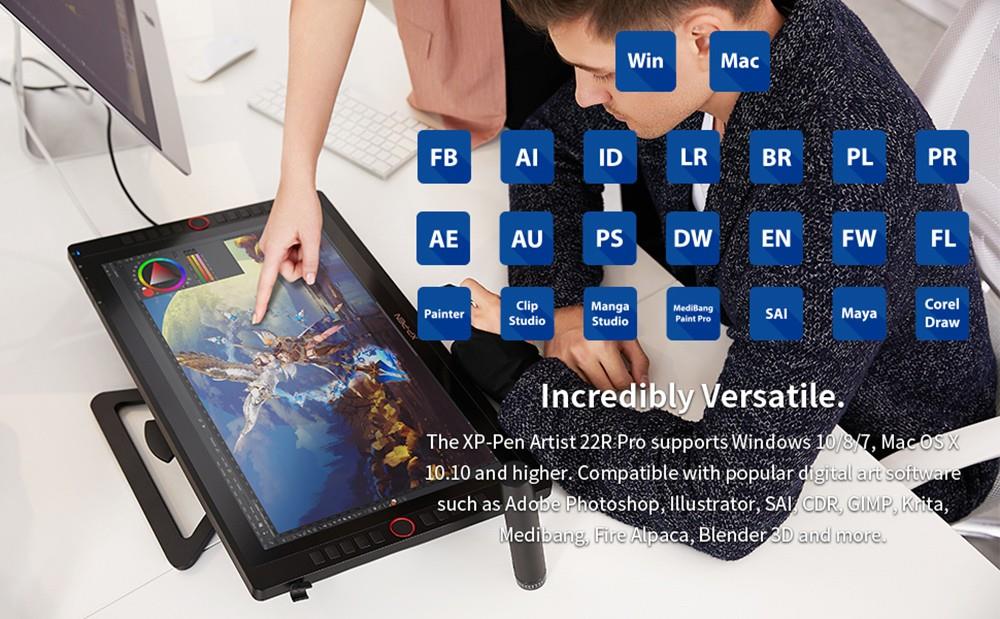 XP-PEN Artist 22R Pro Graphic Tablet with 21.5 Inch FHD Display, PA2 Battery-free Stylus, for Drawing, Design, Editing, Compatible with Windows, Mac - Black