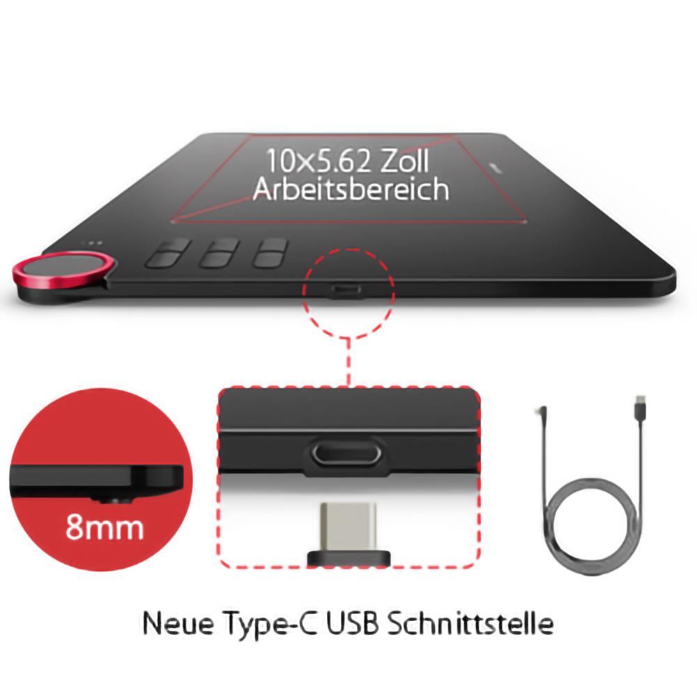 XP-PEN Deco 03 Graphic Tablet with 10 x 5.62 Inch Work Surface, 8192 Level Stylus Pen, for Drawing, Design, Editing, Compatible with Mac, Windows - Black