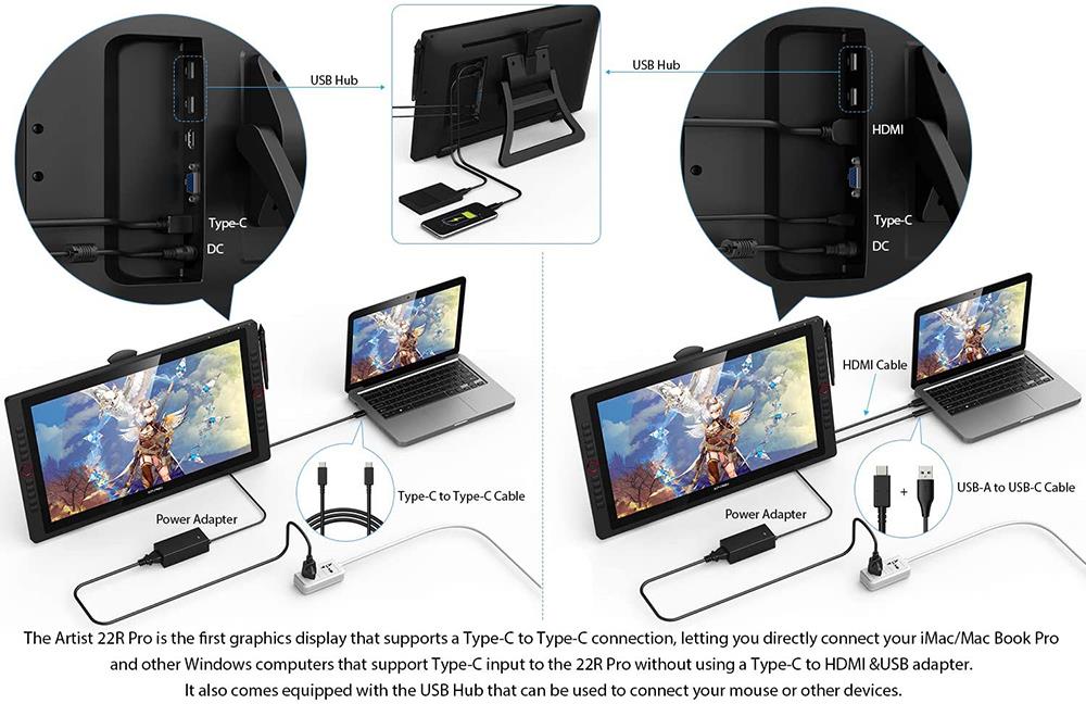 XP-PEN Artist 22R Pro Graphic Tablet with 21.5 Inch FHD Display, PA2 Battery-free Stylus, for Drawing, Design, Editing, Compatible with Windows, Mac - Black