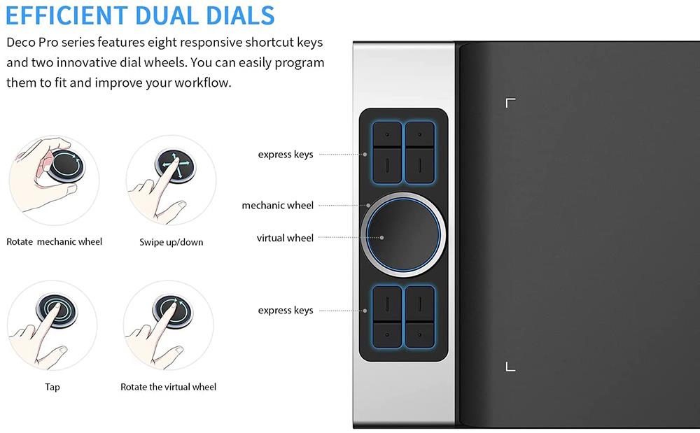 XP-PEN Deco Pro MW Graphic Tablet with 11 x 6 Inch Work Surface, 8192 Level Stylus Pen, for Drawing, Design, Editing, Compatible with Mac, Windows, Android - Black