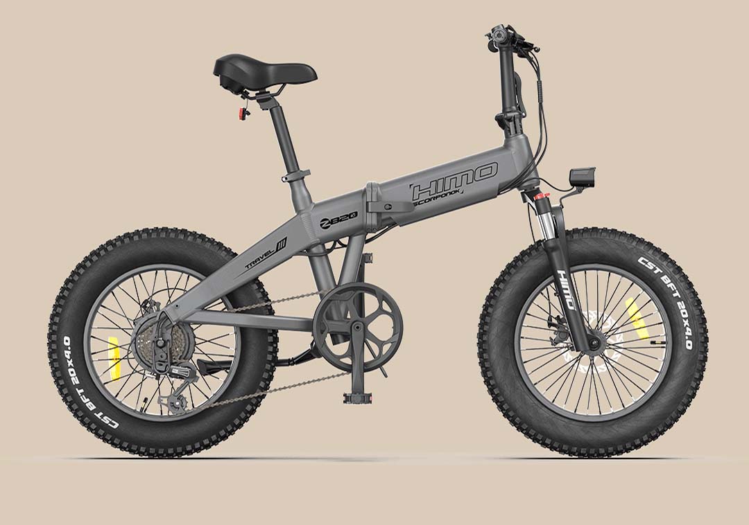 HIMO ZB20 Folding Electric Mountain Bike 20" Wheels 4 Inch Fat Wide Tires 350W Motor Shimano 6 Speeds Derailleur 48V 10Ah Detachable Lithium Battery Three Riding Modes Dual Disc Brake Hydraulic Shock Folk LCD Display - Grey