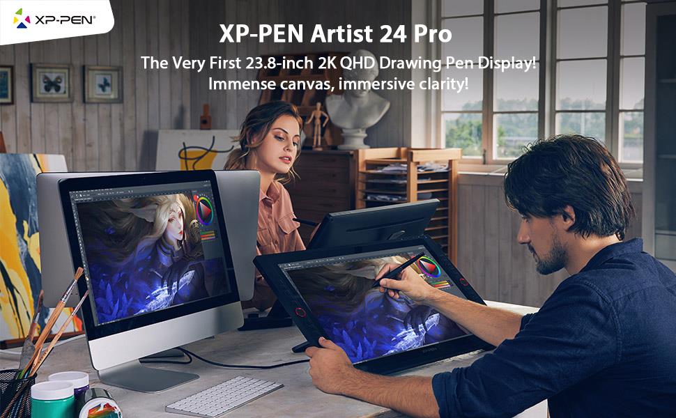 XP-PEN Artist 24 Pro Graphic Tablet with 23.8 Inch 2K QHD Display, for Drawing, Design, Editing, Compatible with Windows, Mac - Black