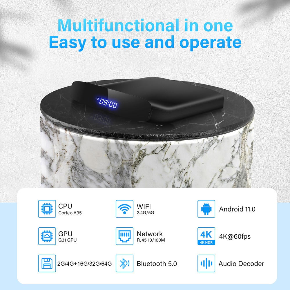 A95X W2 TV BOX Amlogic S905W2 Quad core ARM Cortex-A53 4GB RAM 64GB eMMC 2.4G+5G WIFI Bluetooth 5.0 100M RJ45 Android11