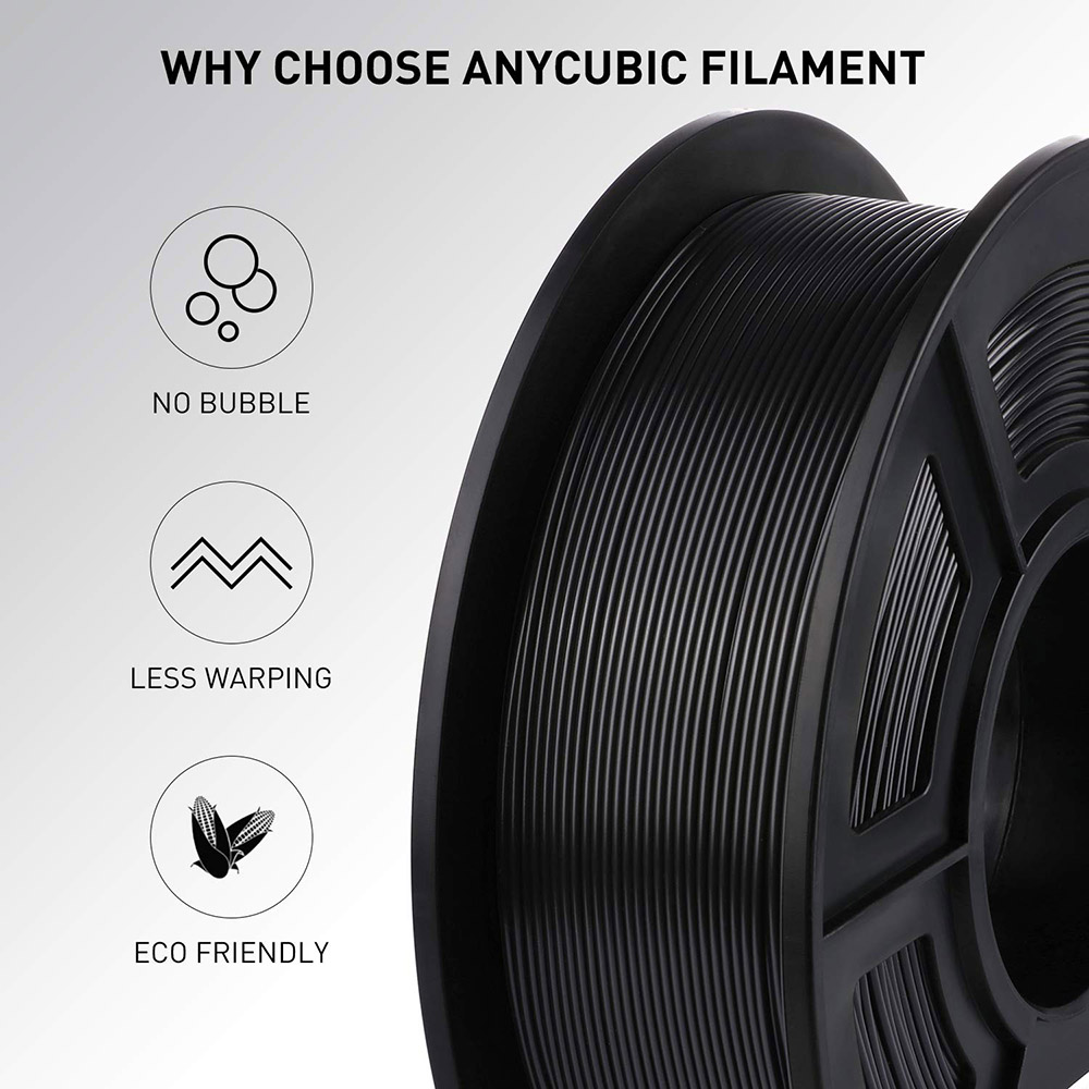 Anycubic PLA 3D Printer Filament 1.75mm Dimensional Accuracy +/- 0.02mm 1KG Spool(2.2 lbs) - Black