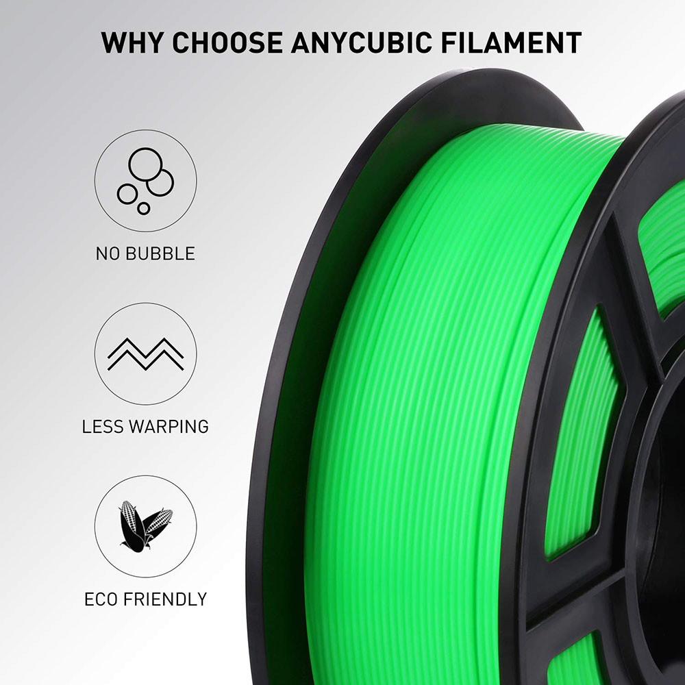 Anycubic PLA 3D Yazıcı Filamenti 1.75mm Boyutsal Doğruluk +/- 0.02mm 1KG Makara (2.2 lbs) - Yeşil