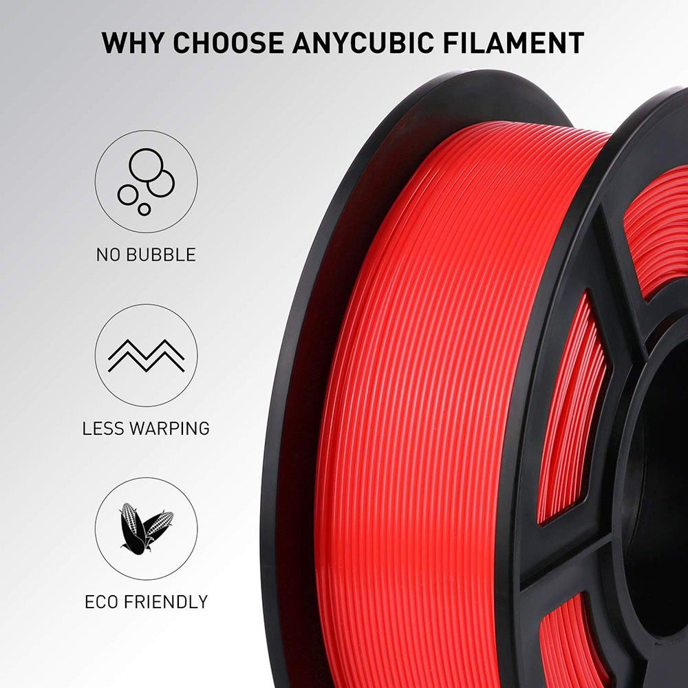 Anycubic PLA 3D Printer Filament 1.75mm Dimensional Accuracy +/- 0.02mm 1KG Spool(2.2 lbs) - Red