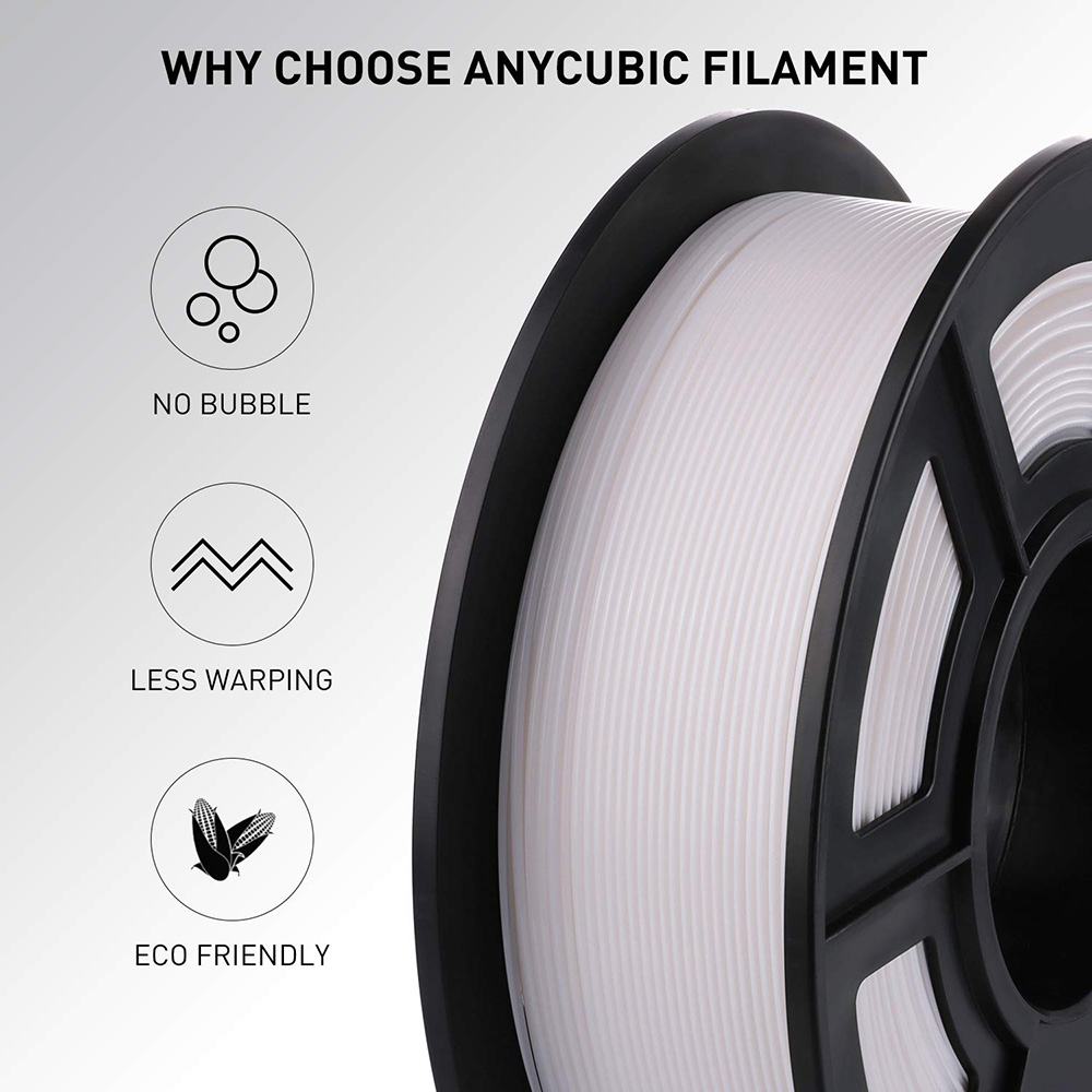 Anycubic PLA 3D Printer Filament 1.75mm Maatnauwkeurigheid +/- 0.02mm 1KG Spoel (2.2 lbs) - Wit