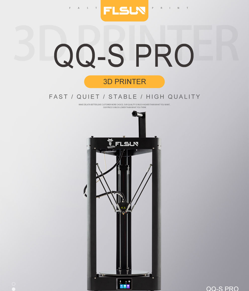 Flsun QQ-S Pro Pre-assembled Delta 3D เครื่องพิมพ์ปรับระดับอัตโนมัติ Lattice Glass Platform หน้าจอสัมผัส 255X360 มม. ขนาดการพิมพ์