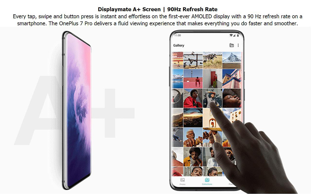 OnePlus 7 Pro Global Version 4G LTE Smartphone 6.67 Inch QHD+ Screen Qualcomm Snapdragon 855 12GB RAM 256GB ROM Triple Rear Cameras Android 9 - Blue