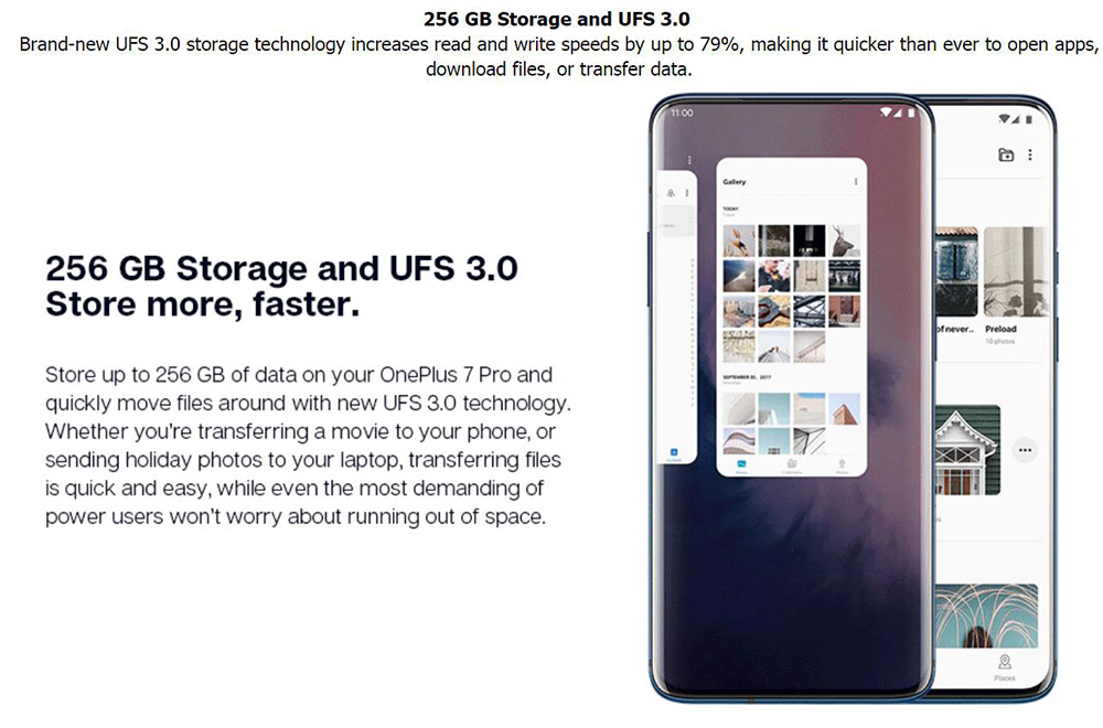 OnePlus 7 Pro Global Version 4G LTE Smartphone 6.67 Inch QHD+ Screen Qualcomm Snapdragon 855 12GB RAM 256GB ROM Triple Rear Cameras Android 9 - Blue