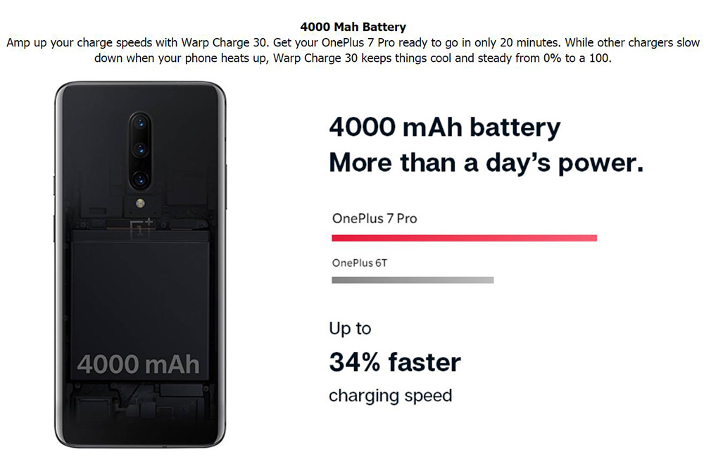OnePlus 7 Pro Global Version 4G LTE Smartphone 6.67 Inch QHD+ Screen Qualcomm Snapdragon 855 12GB RAM 256GB ROM Triple Rear Cameras Android 9 - Blue