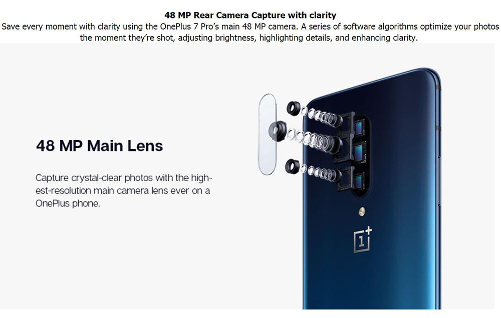 OnePlus 7 Pro Global Version 4G LTE Smartphone 6.67 Inch QHD+ Screen Qualcomm Snapdragon 855 12GB RAM 256GB ROM Triple Rear Cameras Android 9 - Blue