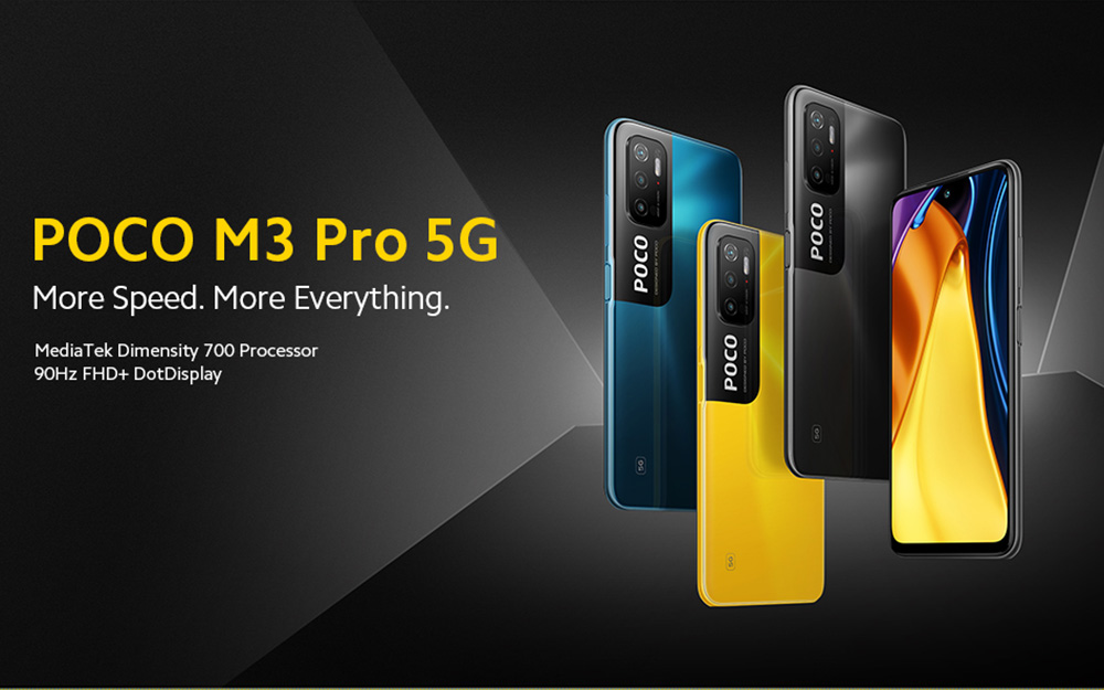 POCO M3 Pro Wereldwijde versie 5G Smartphone 6.5 "FHD + schermafmeting 700 4GB RAM 64GB ROM Android 11 drievoudige achteruitrijcamera's 5000mAh batterij - zwart