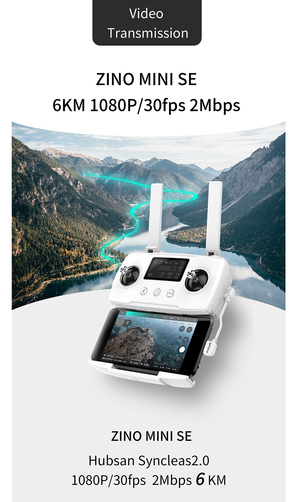 Hubsan Zino Mini SE GPS 6KM RC Drone with 4K 30fps Camera 3-axis Gimbal 45mins Flight Time - ثلاث بطاريات مع حقيبة