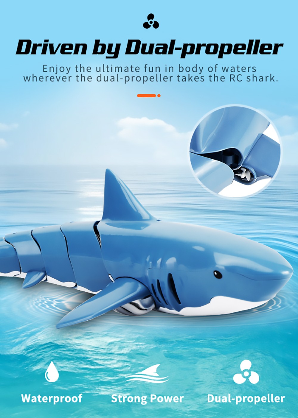 JJRC S10 RC Shark 2.4GHz 4CH elektromos, nagy szimulációjú vízálló minicsónak