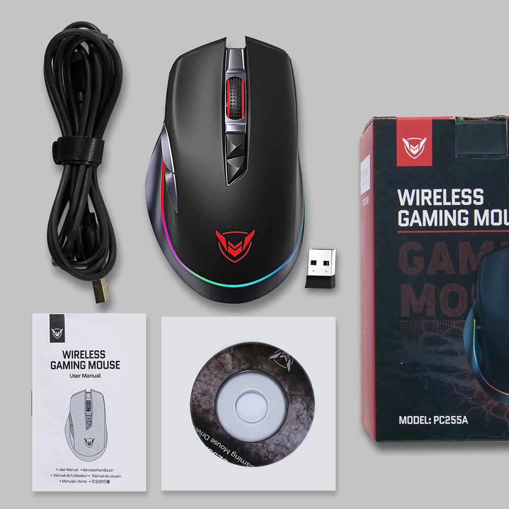 Lasuki Wireless Gaming Mouse Wireless 2.4G 2400 DPI 6 כפתורים עכברים אופטיים עם תאורת RGB