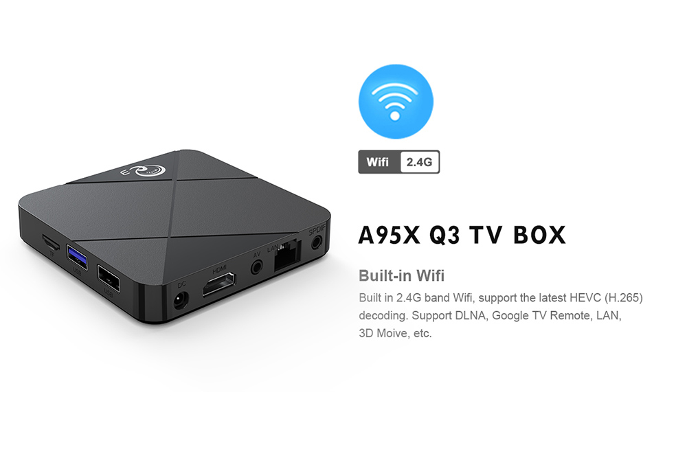 MINI Q3 TV Box Amlogic S905L Négymagos ARM Cortex-A53 2GB RAM 16GB eMMC 2.4G WIFI 100M RJ45 Android 7.1