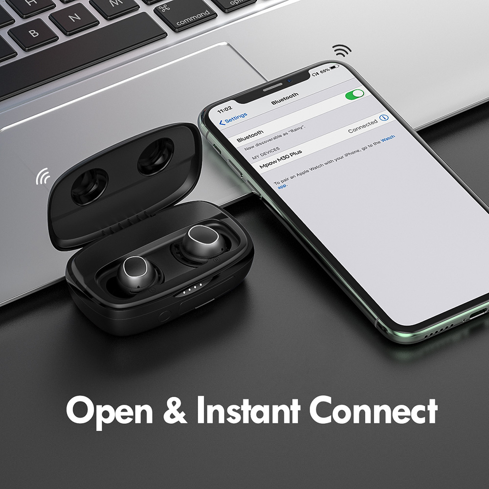 Mpow M30 Plus Wireless Earbuds Bluetooth 5.0 100H Playtime USB-C Quick Charge Case Stereo Sound