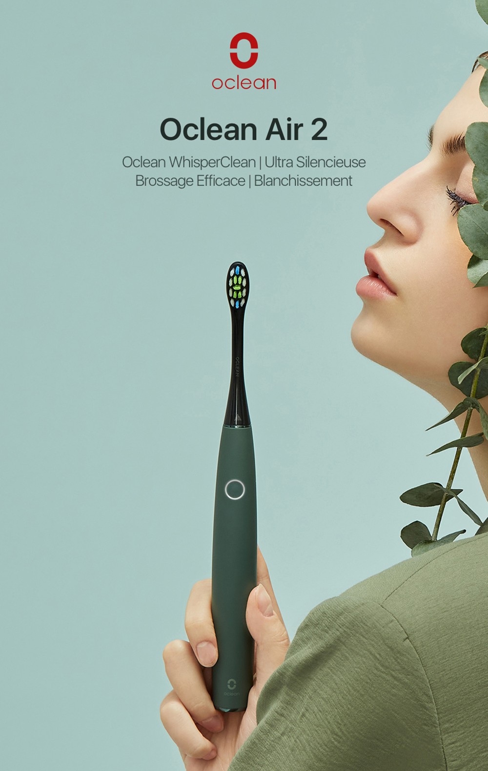 Oclean Air 2 Sonic Electric Toothbrush IPX7 Waterproof Fast Charging 3 Brushing Modes Ultra-Quiet - Green