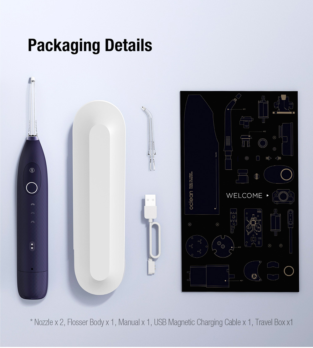 Oclean W1 draagbare elektrische monddouche Draadloos waterbestendig USB-oplaadwaterflosser 3 reinigingsmodi - wit