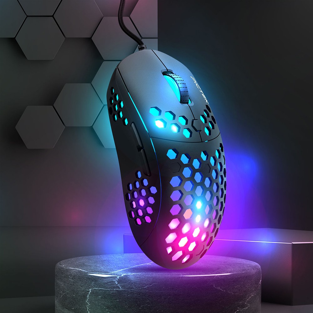Cavo per mouse da gioco RGB PICTEK Mouse ultraleggero a nido d'ape per PC 10000 DPI regolabile 6 pulsanti programmabili 7 illuminazione