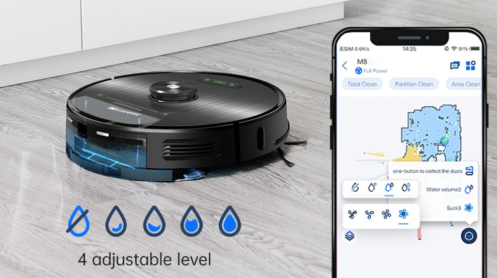 Proscenic M8 Robot Vacuum Cleaner 3000Pa 2 in 1 Vacuuming and Mopping