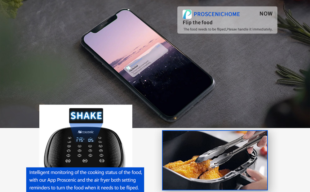 Proscenic T22 Smart Electric Air Fryer Χωρίς λάδι Αντικολλητικό τηγάνι 5L 3D HF Τεχνολογία κυκλοφορίας Προσαρμοσμένες συνταγές LED Έλεγχος εφαρμογής με οθόνη αφής - Μαύρο