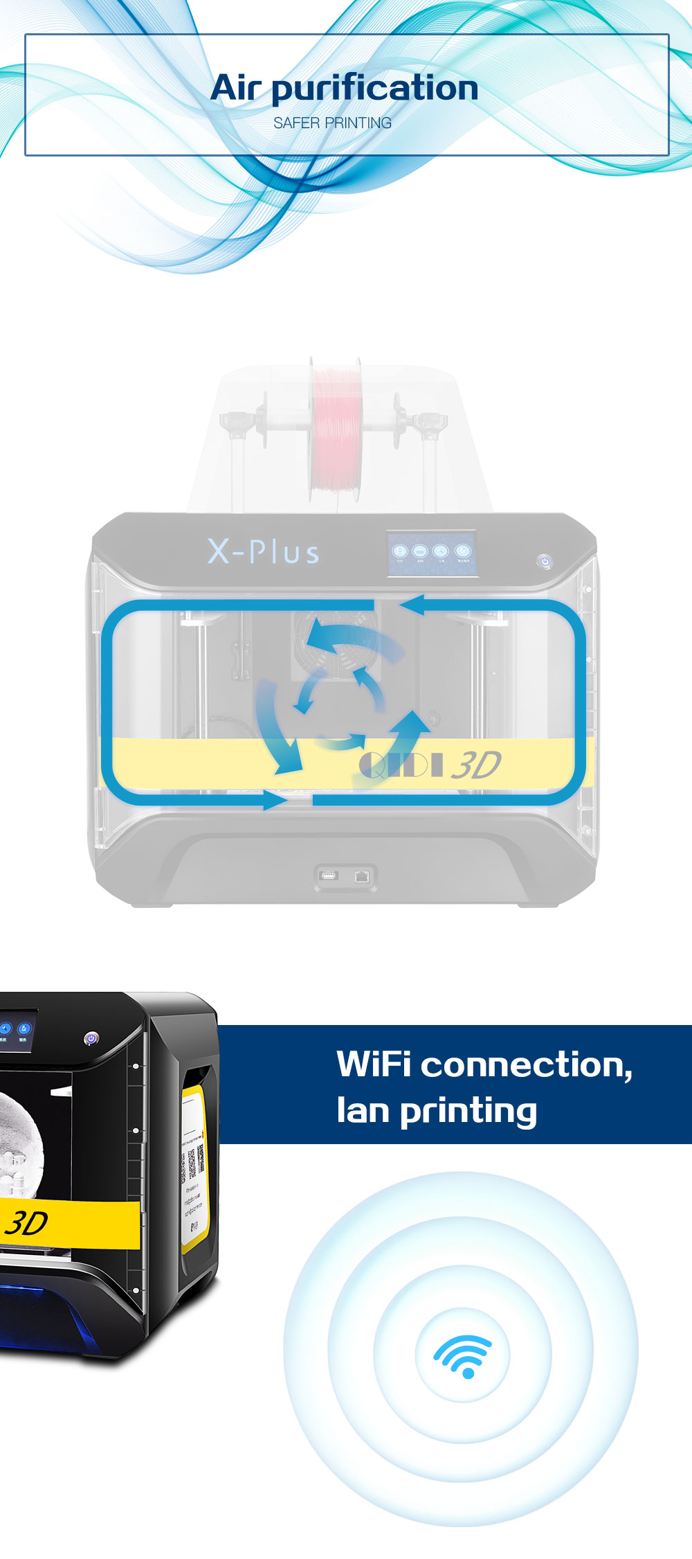 R QIDI TECHNOLOGY X-Plus 3D Printer WiFi Connection Nylon Carbon Fiber PC Printing 270x200x200mm Print Size