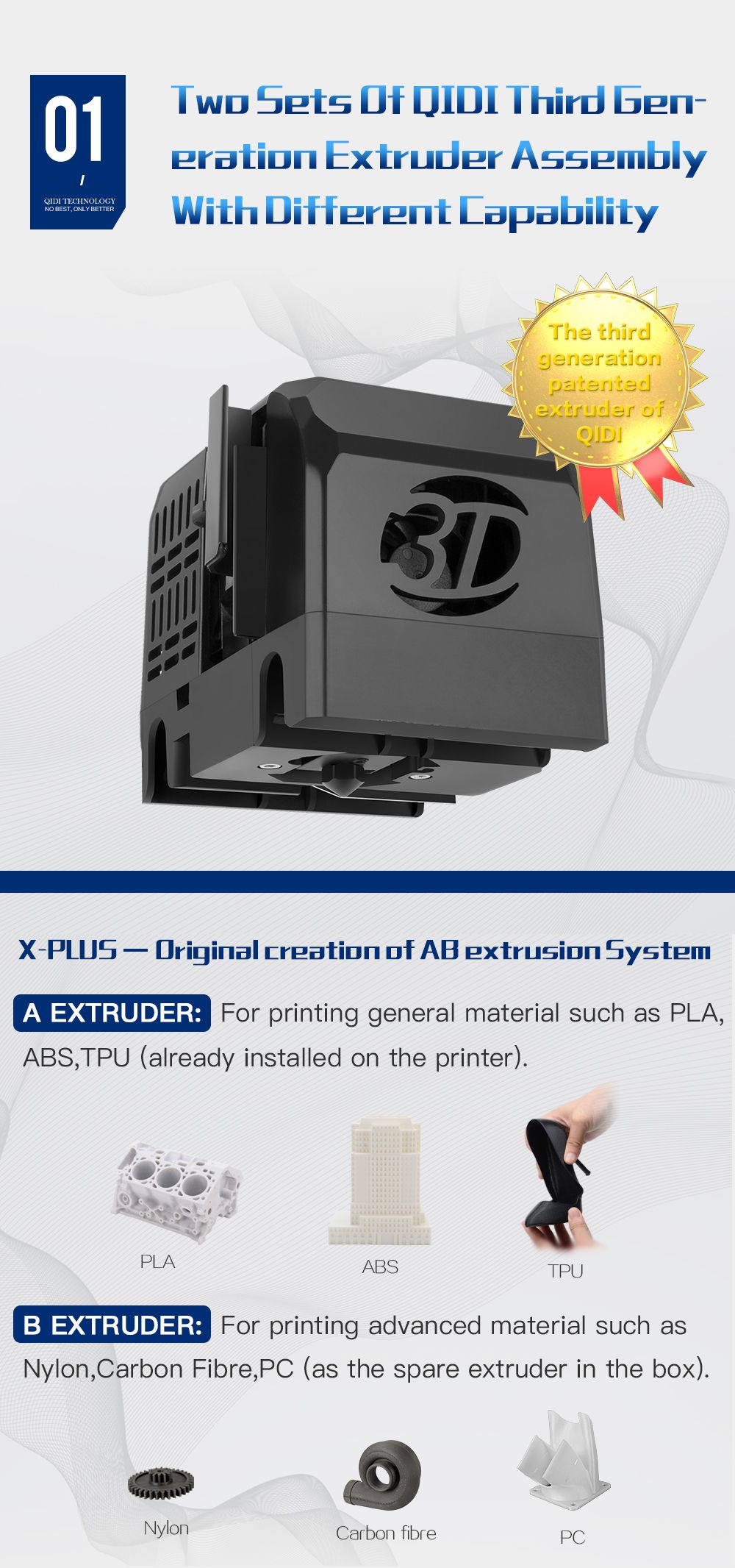 R QIDI TECHNOLOGY X-Plus 3D Printer WiFi Connection Nylon Carbon Fiber PC Printing 270x200x200mm Print Size