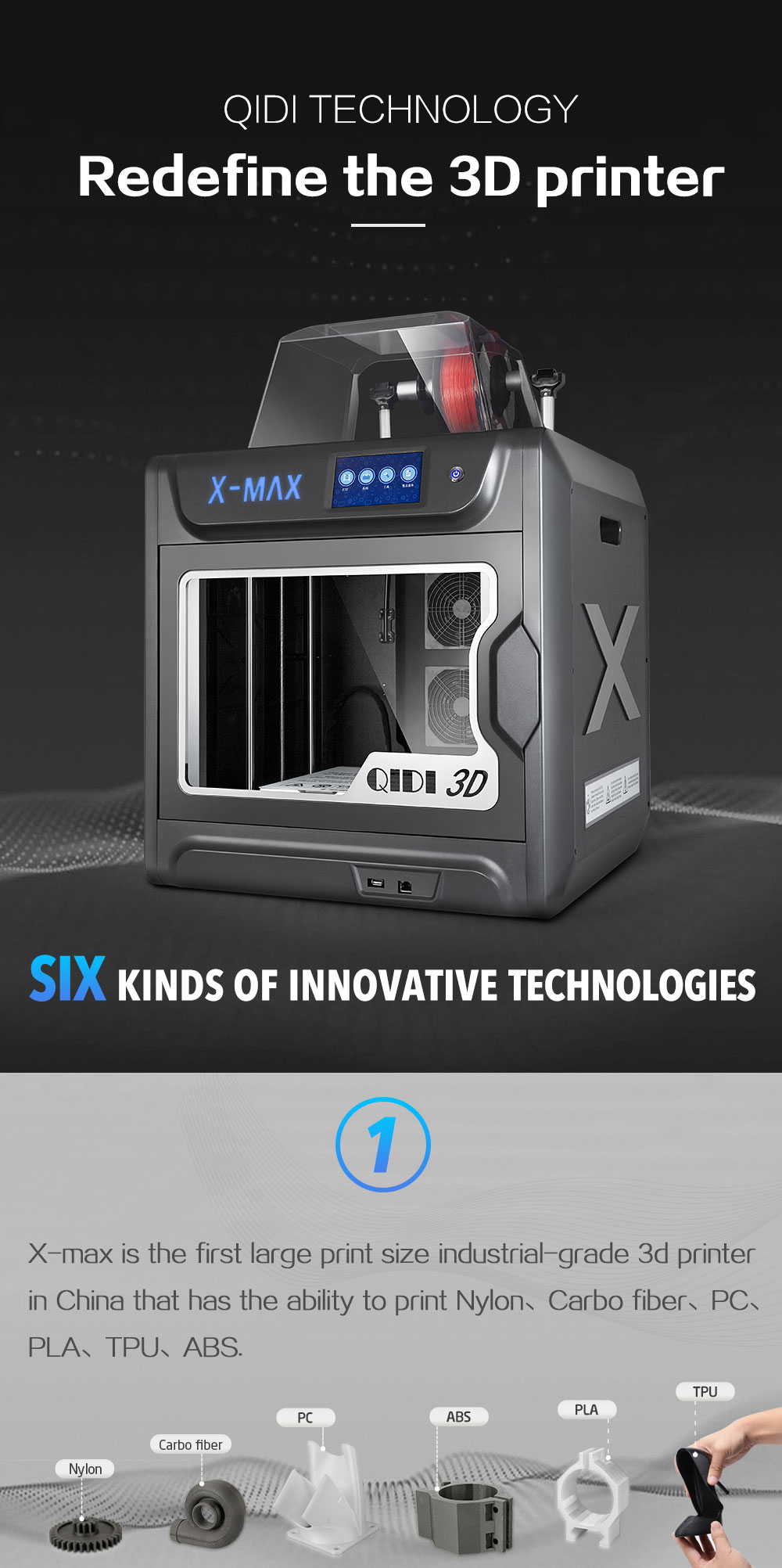 R QIDI TECHNOLOGY X-MAX 3D-skrivare 5 tums pekskärm WiFi-funktion 300x250x300mm Utskriftsstorlek