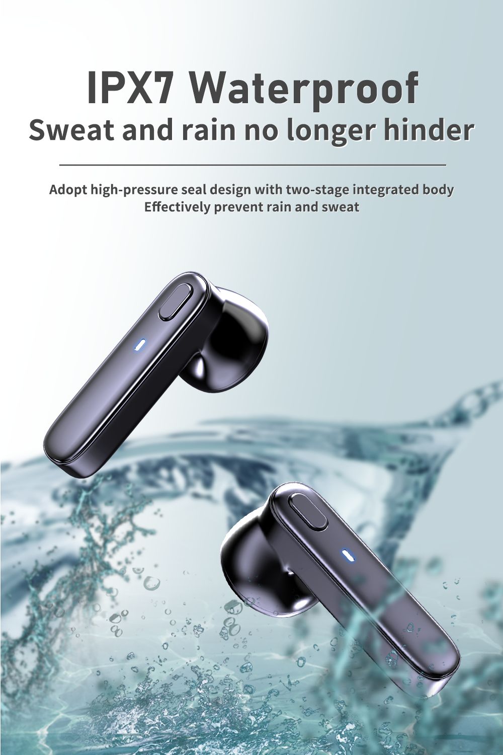 R20 TWS Earphones with Mic Bluetooth Deep Bass True Stereo IPX7 Waterproof - Black