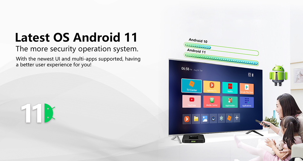 TANIX TX3 Mini + TV BOX Android 11 Amlogic S905W2, четырехъядерный процессор ARM Cortex A53, 4 ГБ ОЗУ, 64 ГБ ПЗУ, 2.4 ГБ + 5 ГБ, Wi-Fi, 4K, AV1