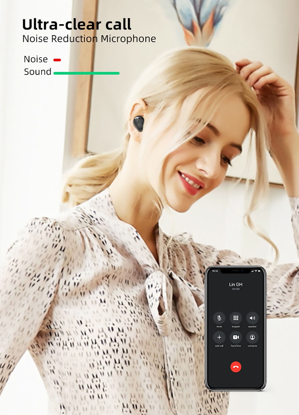 TW18 Wireless Bluetooth 5.1 In-ear Earphones HiFi Sound Noise Canceling - Black